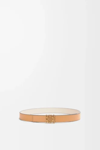 Reversible Anagram belt in smooth calfskin Warm Desert/Light Oat/Bronze