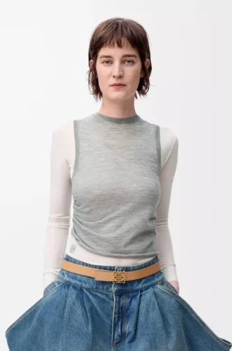 Reversible Anagram belt in smooth calfskin Warm Desert/Light Oat/Bronze