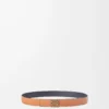 Reversible Anagram belt in soft grained calfskin and smooth calfskin Tan/Black/Old Gold Reversible Anagram belt in soft grained calfskin and smooth calfskin Tan/Black/Old Gold