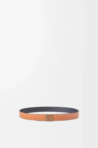 Reversible Anagram belt in soft grained calfskin and smooth calfskin Tan/Black/Old Gold