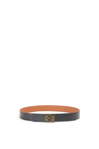 Reversible Anagram belt in soft grained calfskin and smooth calfskin Tan/Black/Old Gold