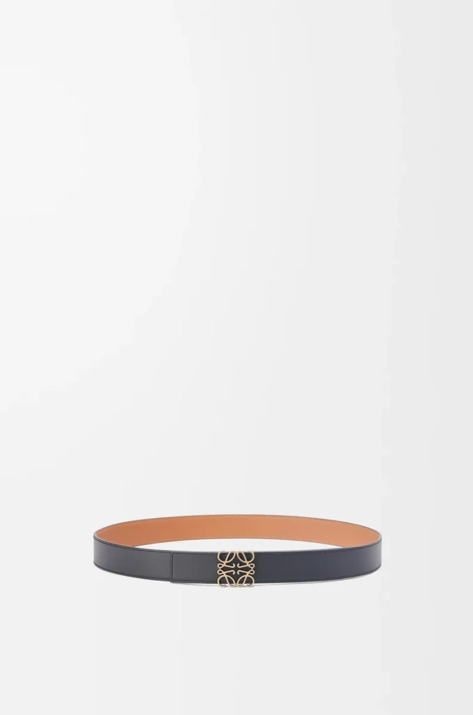 Reversible Anagram belt in soft grained calfskin and smooth calfskin Tan/Black/Old Gold Reversible Anagram belt in soft grained calfskin and smooth calfskin Tan/Black/Old Gold