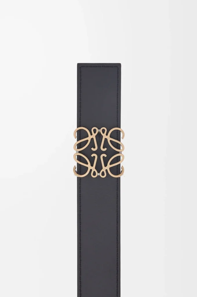 Reversible Anagram belt in soft grained calfskin and smooth calfskin Tan/Black/Old Gold Reversible Anagram belt in soft grained calfskin and smooth calfskin Tan/Black/Old Gold