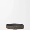 Reversible Anagram belt in soft grained calfskin and smooth calfskin Tundra/Black/Pewter Reversible Anagram belt in soft grained calfskin and smooth calfskin Tundra/Black/Pewter
