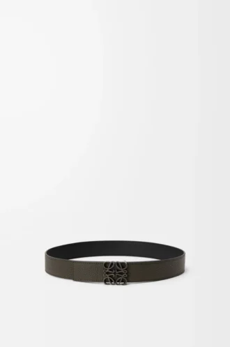 Reversible Anagram belt in supple grained calfskin Dark Khaki/Black/Dark Pal