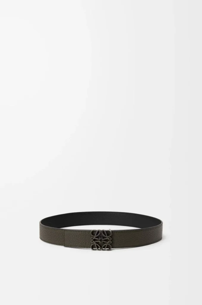 Reversible Anagram belt in supple grained calfskin Dark Khaki/Black/Dark Pal Reversible Anagram belt in supple grained calfskin Dark Khaki/Black/Dark Pal