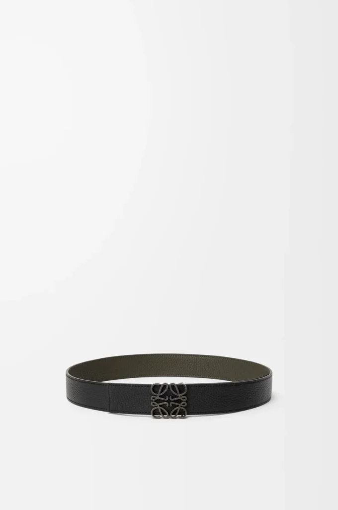 Reversible Anagram belt in supple grained calfskin Dark Khaki/Black/Dark Pal Reversible Anagram belt in supple grained calfskin Dark Khaki/Black/Dark Pal