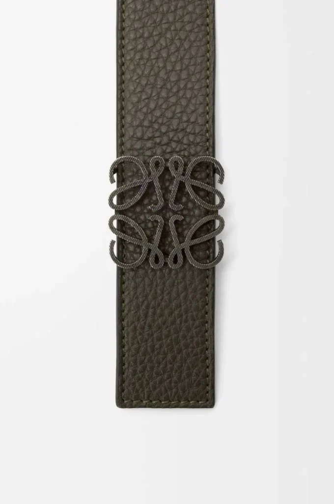 Reversible Anagram belt in supple grained calfskin Dark Khaki/Black/Dark Pal Reversible Anagram belt in supple grained calfskin Dark Khaki/Black/Dark Pal