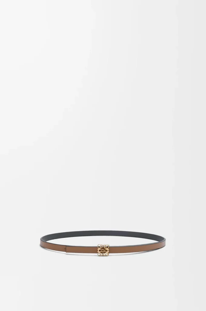Reversible Anagram Bombé belt in smooth calfskin Mocha/Slate Reversible Anagram Bombé belt in smooth calfskin Mocha/Slate