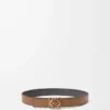 Reversible Anagram Bombé belt in smooth calfskin Mocha/Slate Reversible Anagram Bombé belt in smooth calfskin Mocha/Slate