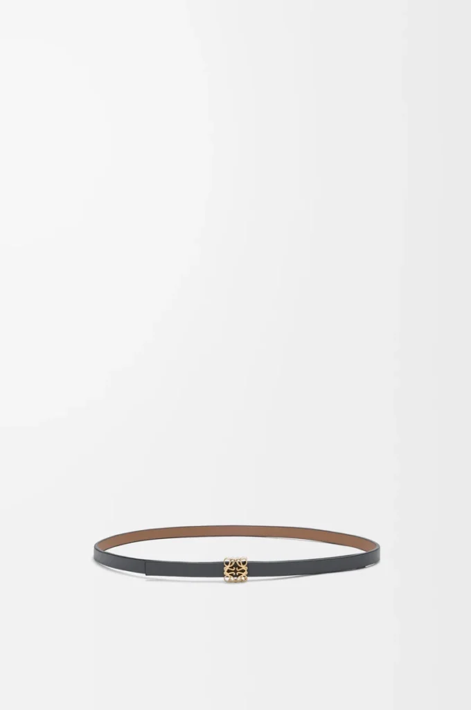 Reversible Anagram Bombé belt in smooth calfskin Mocha/Slate Reversible Anagram Bombé belt in smooth calfskin Mocha/Slate