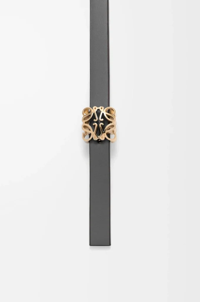 Reversible Anagram Bombé belt in smooth calfskin Mocha/Slate Reversible Anagram Bombé belt in smooth calfskin Mocha/Slate