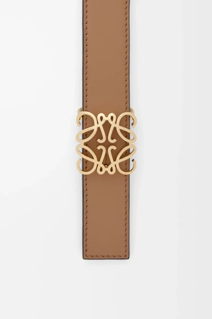Reversible Anagram Bombé belt in smooth calfskin Mocha/Slate Reversible Anagram Bombé belt in smooth calfskin Mocha/Slate