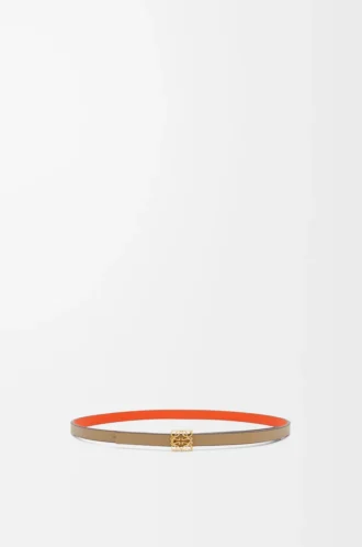 Reversible Anagram cube belt in smooth calfskin Clay Green/Vivid Orange/Gold