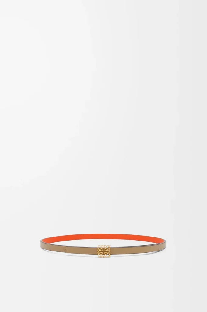 Reversible Anagram cube belt in smooth calfskin Clay Green/Vivid Orange/Gold Reversible Anagram cube belt in smooth calfskin Clay Green/Vivid Orange/Gold