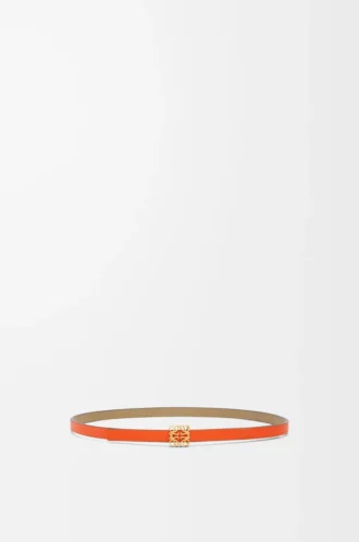 Reversible Anagram cube belt in smooth calfskin Clay Green/Vivid Orange/Gold
