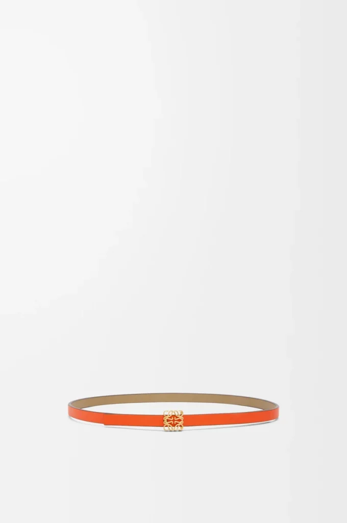 Reversible Anagram cube belt in smooth calfskin Clay Green/Vivid Orange/Gold Reversible Anagram cube belt in smooth calfskin Clay Green/Vivid Orange/Gold