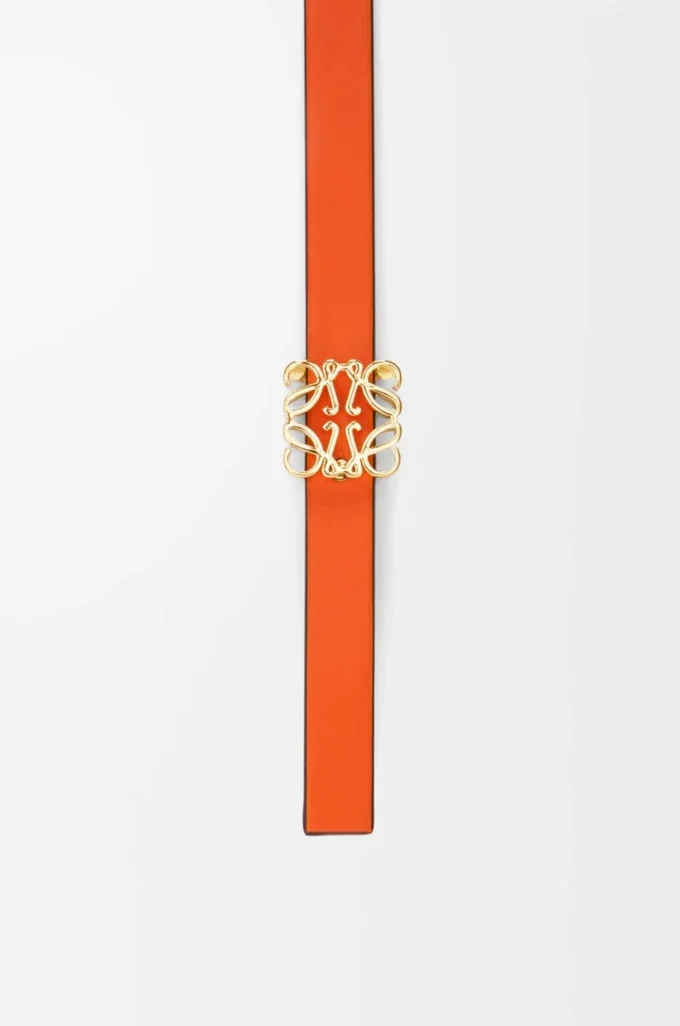 Reversible Anagram cube belt in smooth calfskin Clay Green/Vivid Orange/Gold Reversible Anagram cube belt in smooth calfskin Clay Green/Vivid Orange/Gold