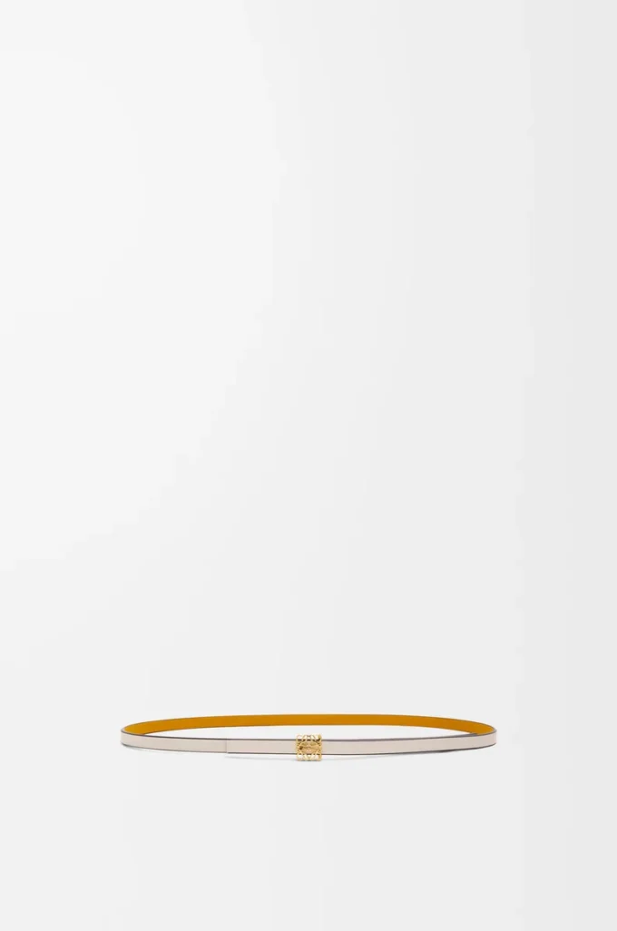 Reversible Anagram cube belt in smooth calfskin Soft White/Sunflower /Gold Reversible Anagram cube belt in smooth calfskin Soft White/Sunflower /Gold