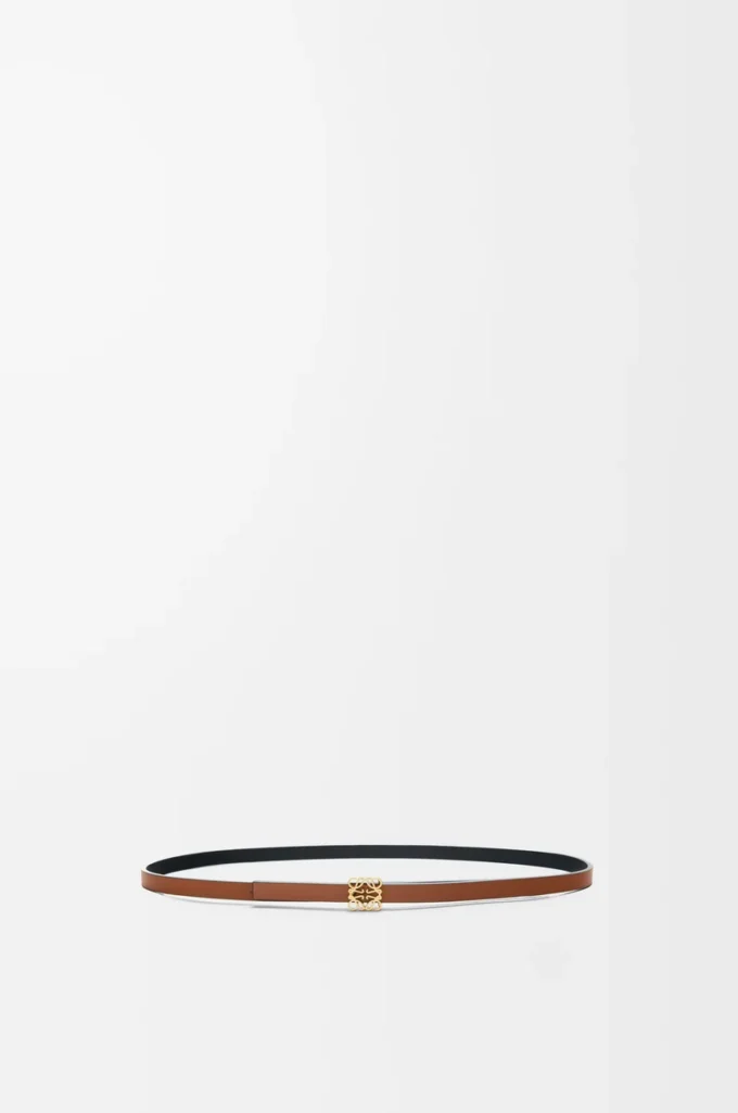 Reversible Anagram Cube belt in smooth calfskin Tan/Black/Gold Reversible Anagram Cube belt in smooth calfskin Tan/Black/Gold