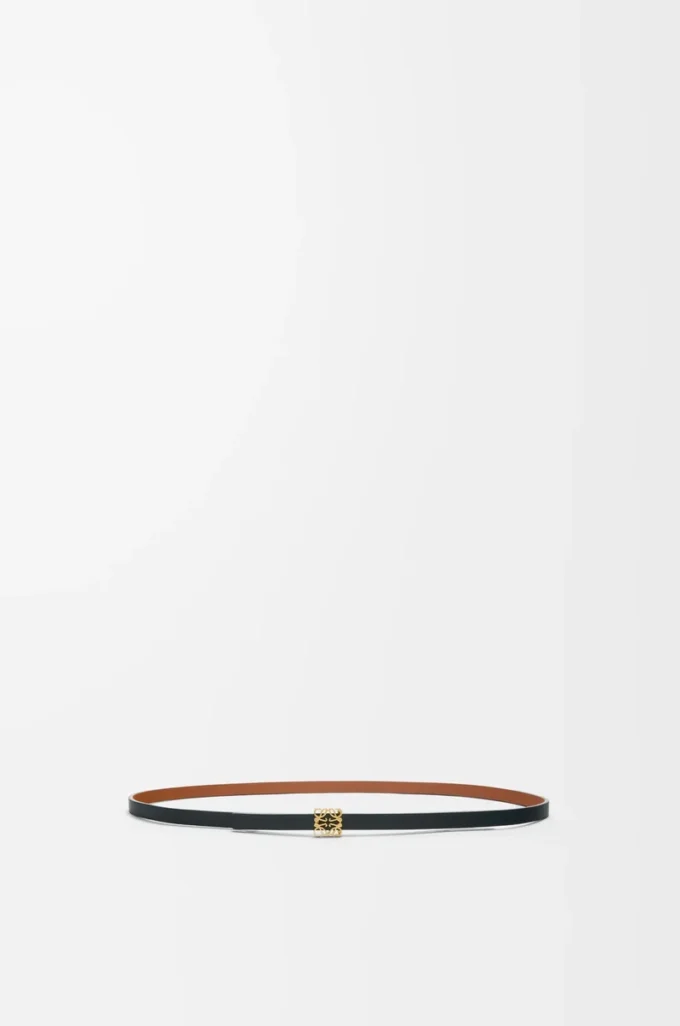 Reversible Anagram Cube belt in smooth calfskin Tan/Black/Gold Reversible Anagram Cube belt in smooth calfskin Tan/Black/Gold