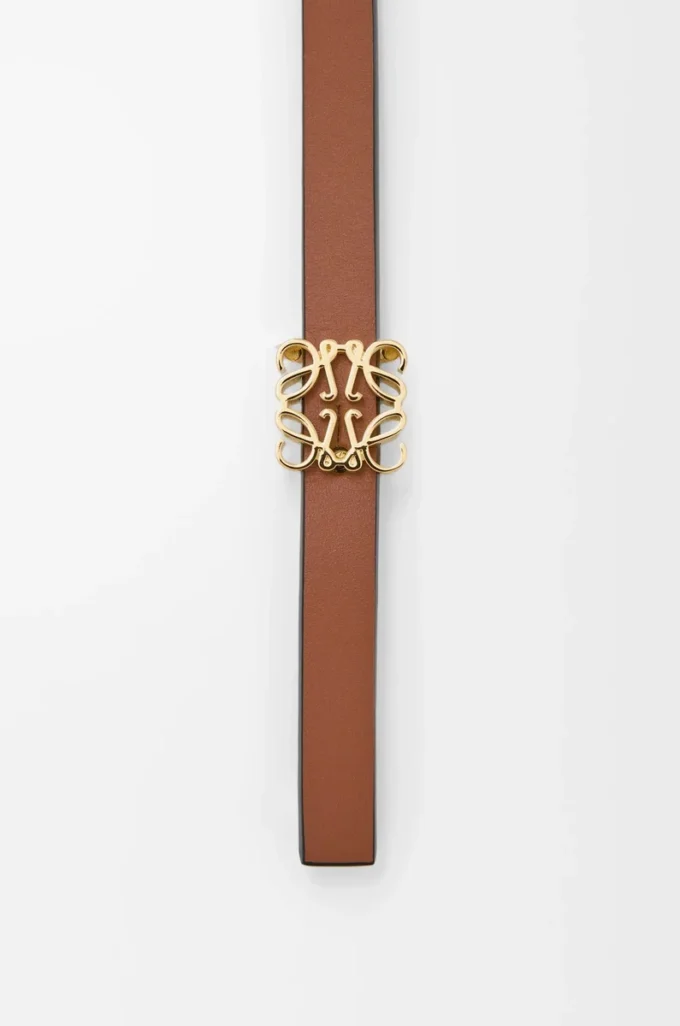 Reversible Anagram Cube belt in smooth calfskin Tan/Black/Gold Reversible Anagram Cube belt in smooth calfskin Tan/Black/Gold