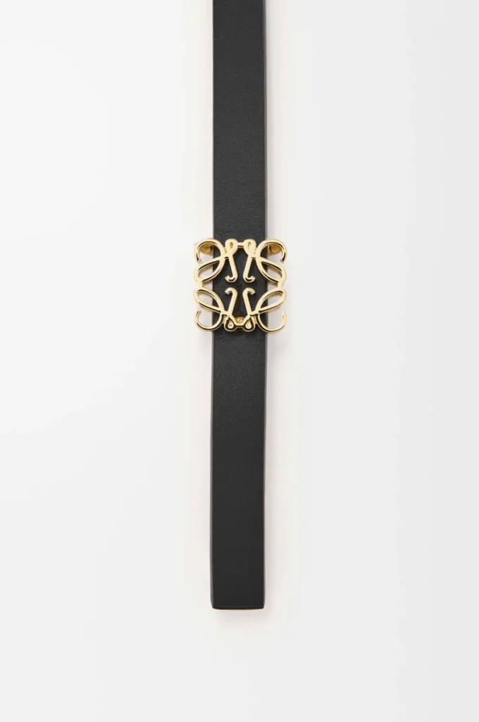 Reversible Anagram Cube belt in smooth calfskin Tan/Black/Gold Reversible Anagram Cube belt in smooth calfskin Tan/Black/Gold