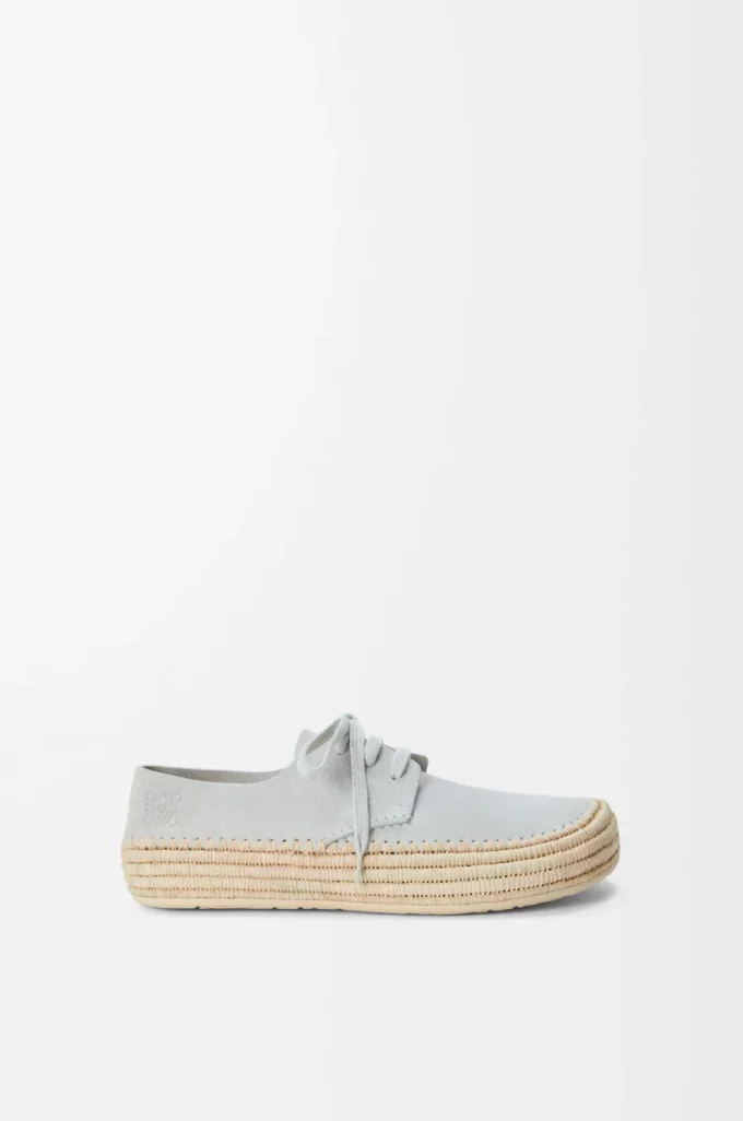 Rio lace-up in suede and raffia Light Grey