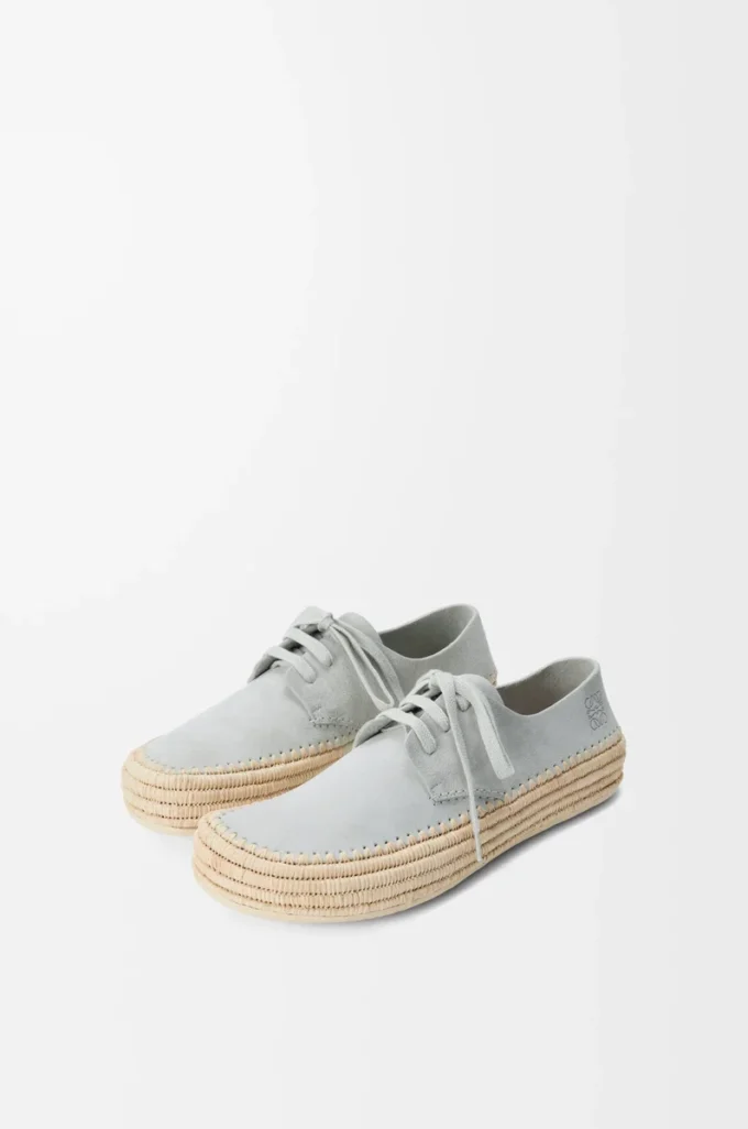 Rio lace-up in suede and raffia Light Grey