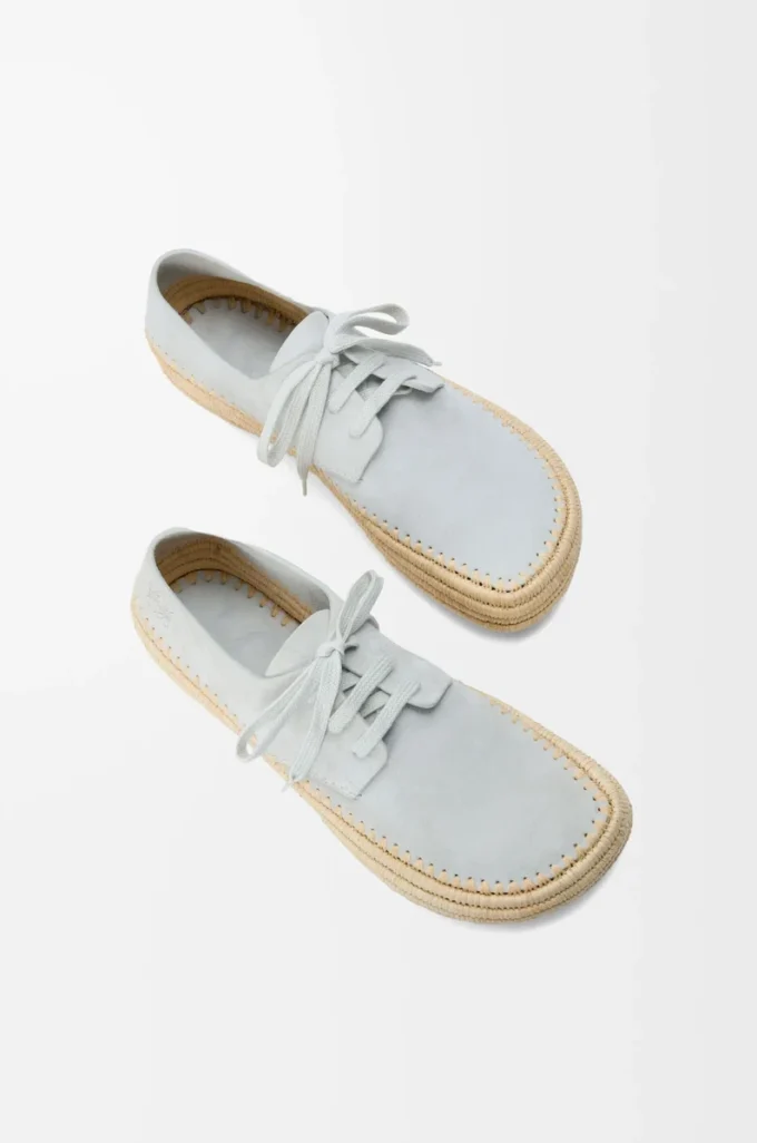 Rio lace-up in suede and raffia Light Grey