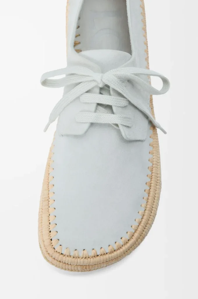Rio lace-up in suede and raffia Light Grey