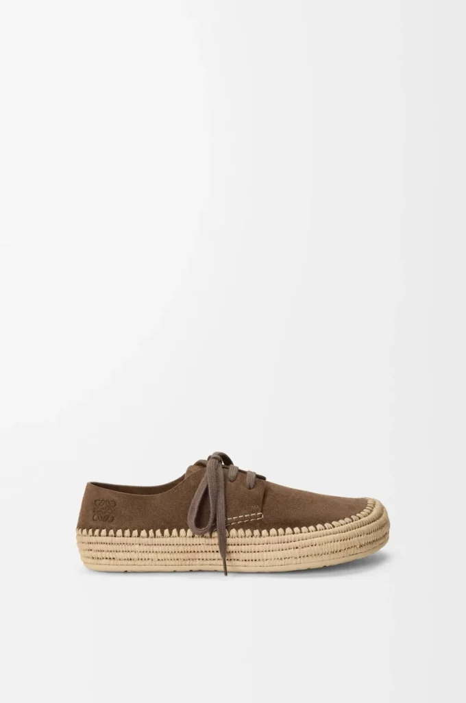 Rio lace-up in suede and raffia Taupe Rio lace-up in suede and raffia Taupe