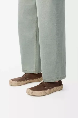 Rio lace-up in suede and raffia Taupe