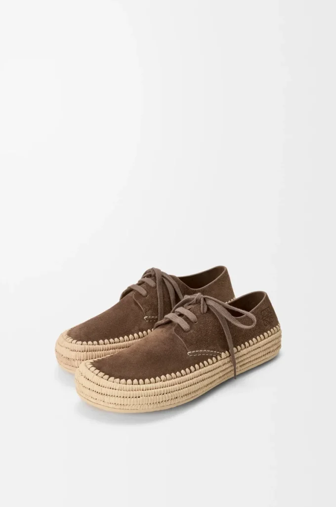 Rio lace-up in suede and raffia Taupe Rio lace-up in suede and raffia Taupe