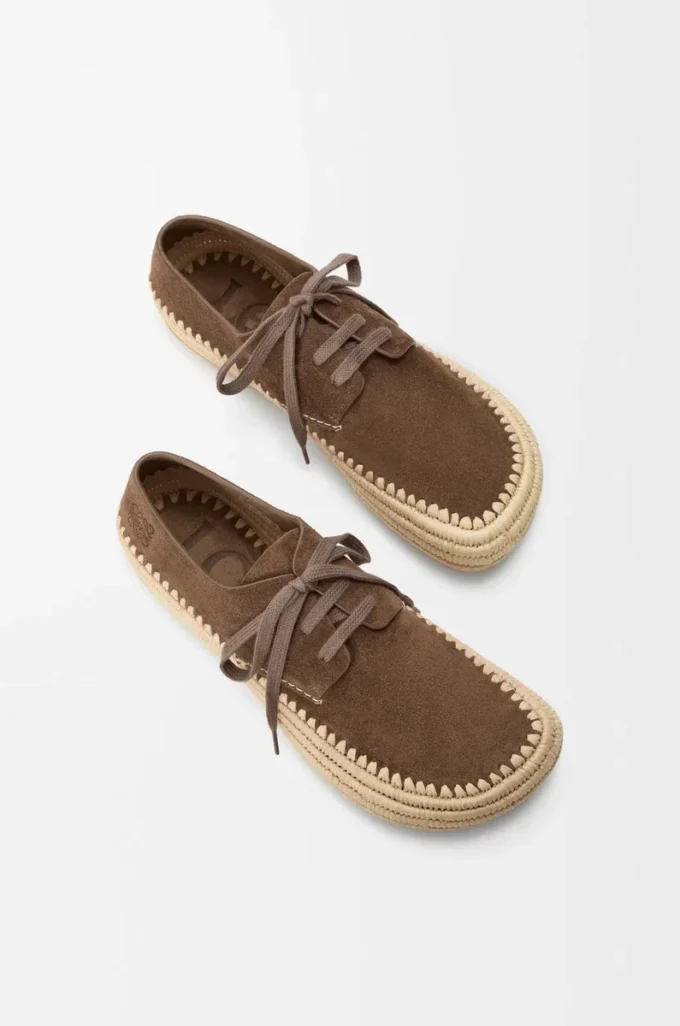 Rio lace-up in suede and raffia Taupe Rio lace-up in suede and raffia Taupe