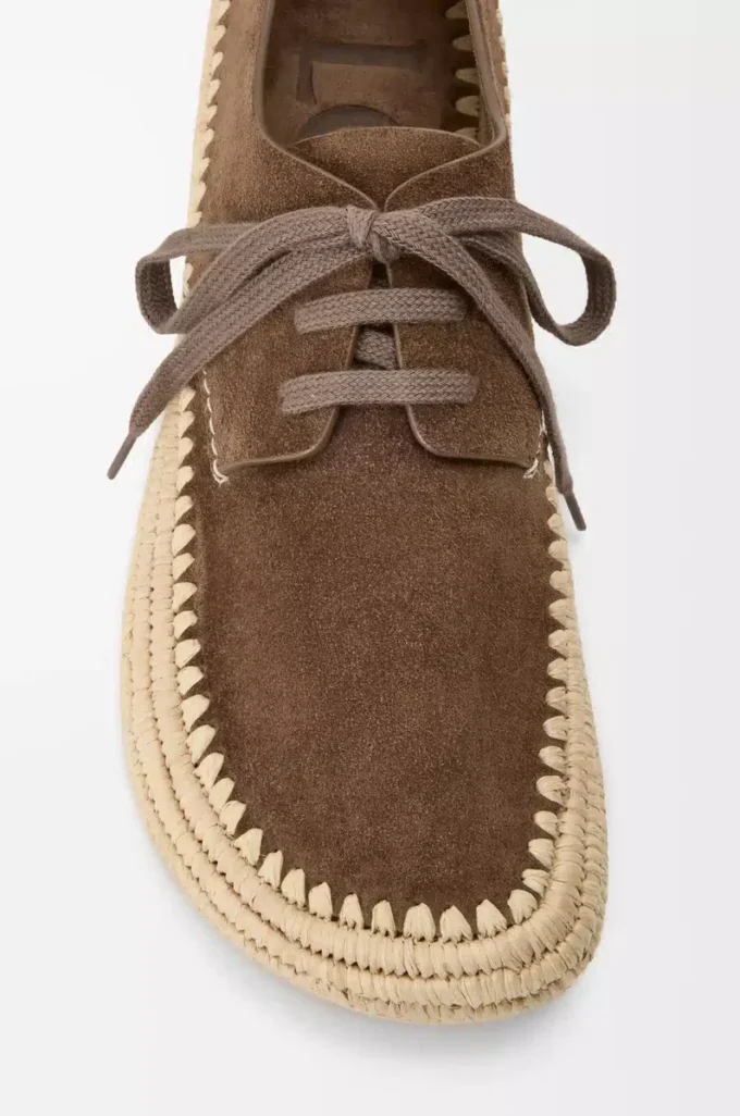 Rio lace-up in suede and raffia Taupe Rio lace-up in suede and raffia Taupe