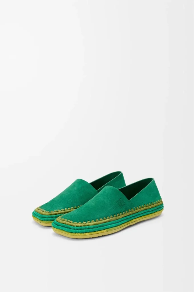 Rio slipper in suede and raffia Green