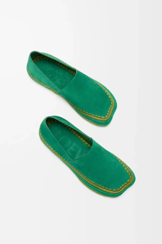 Rio slipper in suede and raffia Green