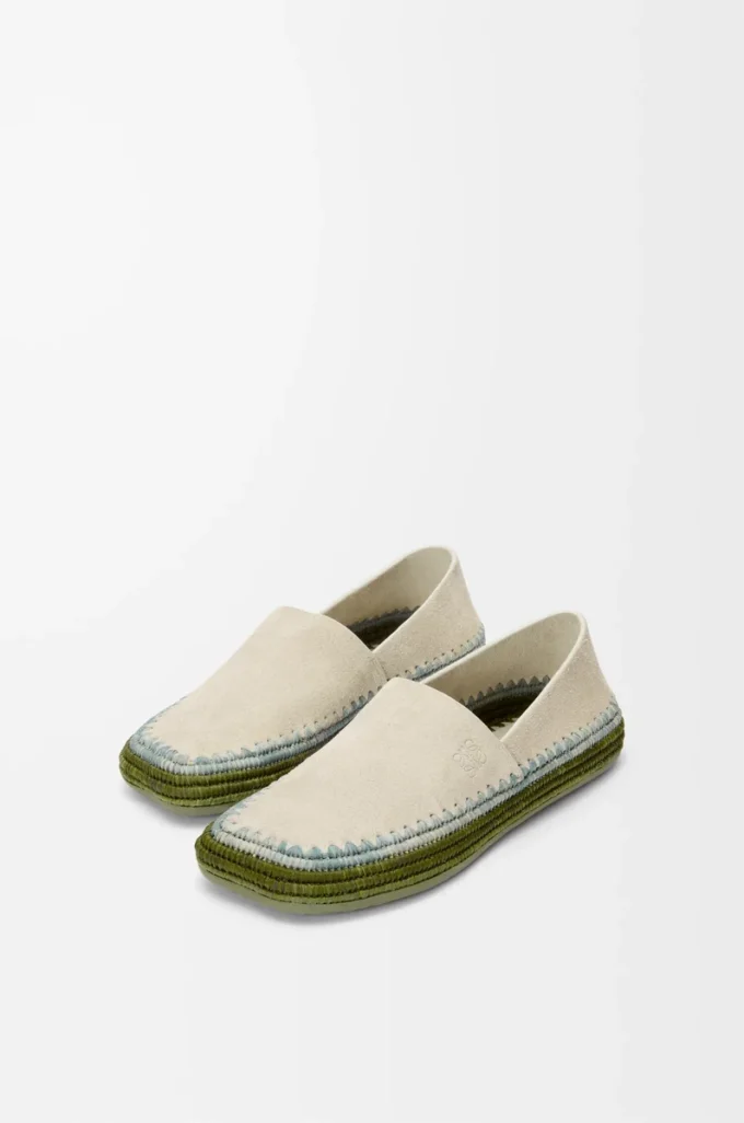 Rio slipper in suede and raffia Light Grey Rio slipper in suede and raffia Light Grey