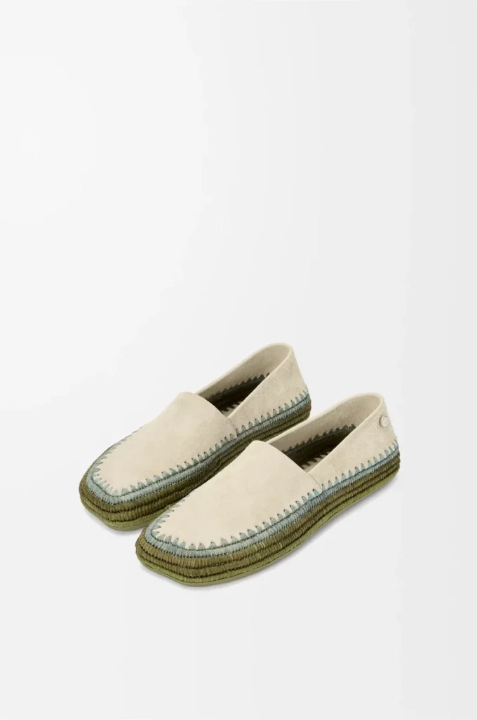 Rio slipper in suede and raffia Light Grey Rio slipper in suede and raffia Light Grey