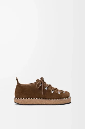 Rivet lace-up in suede calfskin Brown