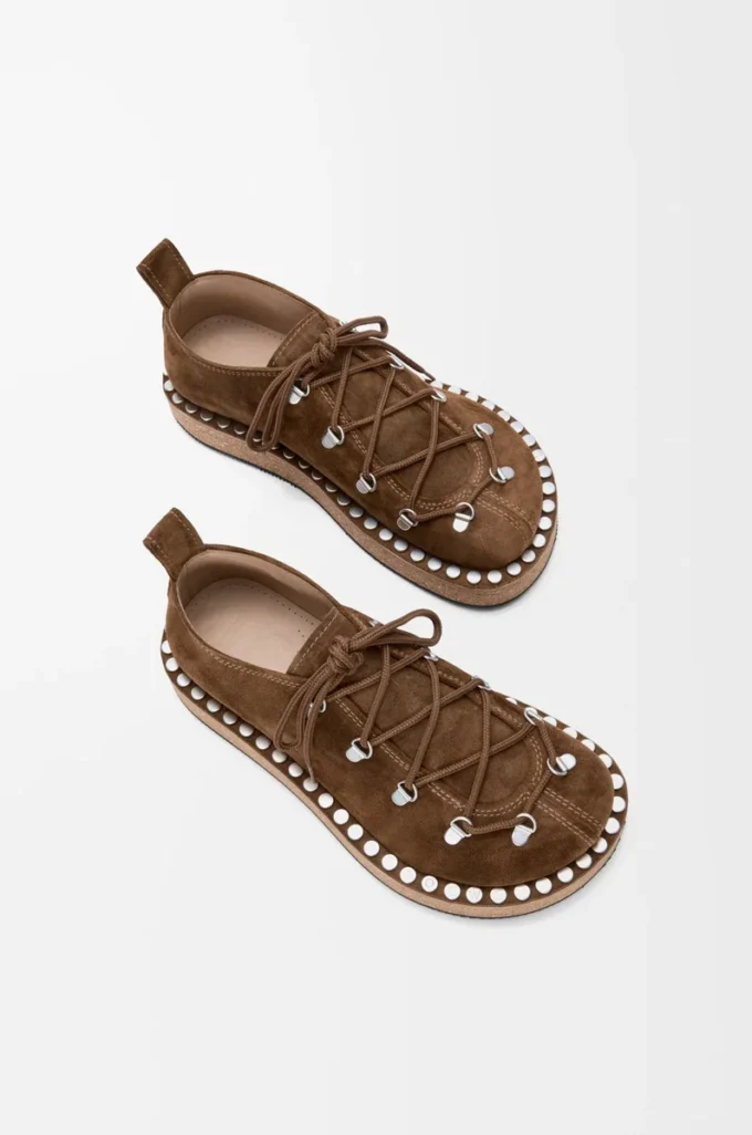 Rivet lace-up in suede calfskin Brown Rivet lace-up in suede calfskin Brown