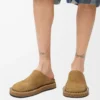 Rivet mule in calfskin suede Medium Tabacco