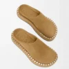 Rivet mule in calfskin suede Medium Tabacco