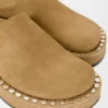 Rivet mule in calfskin suede Medium Tabacco