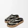 Rivet mule in hairy calfskin Black/White
