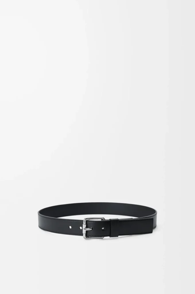 Roller Curve belt in shiny sleek calfskin Black/Palladium Roller Curve belt in shiny sleek calfskin Black/Palladium