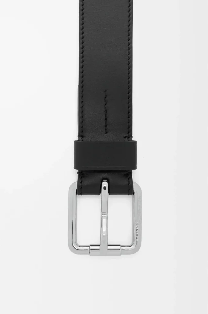 Roller Curve belt in shiny sleek calfskin Black/Palladium Roller Curve belt in shiny sleek calfskin Black/Palladium