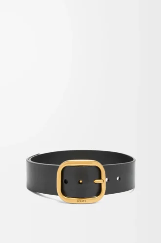 Rounded soft belt in classic calfskin Black/Vintage Brass