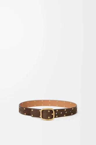Rounded soft belt in suede calfskin Wood/Vintage Gold Rounded soft belt in suede calfskin Wood/Vintage Gold